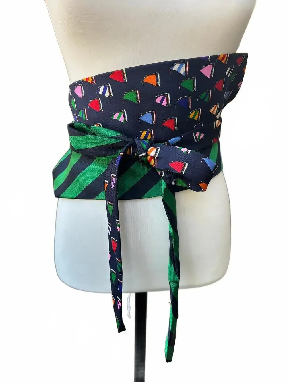 Nautical Upcycled Silk Necktie Obi Belt | Corset Style Belt | One-of-a-Kind | OS